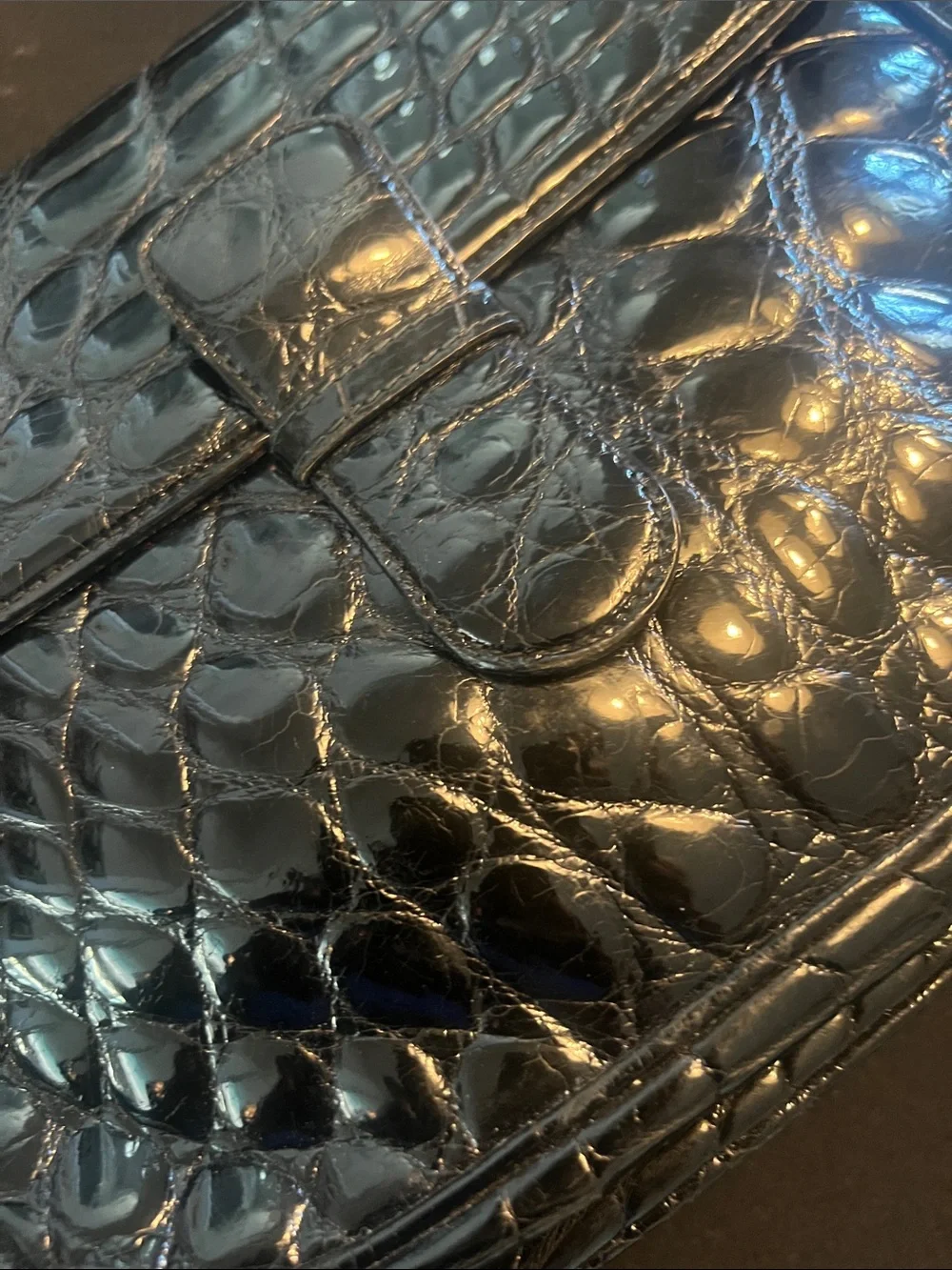 Women's Black Genuine  alligator Leather Shoulder Bag NOT EMBOSSED LEATHER